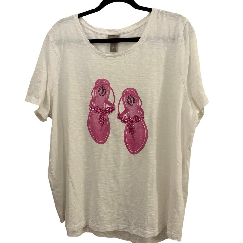 Chicos 100% Cotton Slub Knit T-shirt 4/xxl Pink Flip Flop Design Sparkly Accents